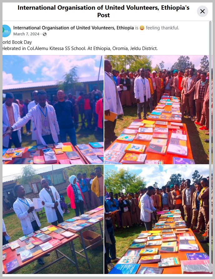 World Book Day celebrated at Colonel Alemu Kitessa Secondary School, Jeldu District, Oromia, March 2024